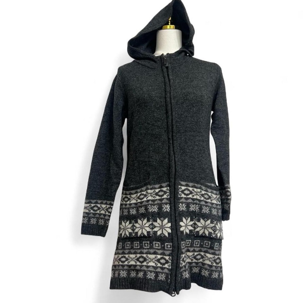 Icewear Iceland gray wool angora hooded sweater dress full zip snowflakes warm